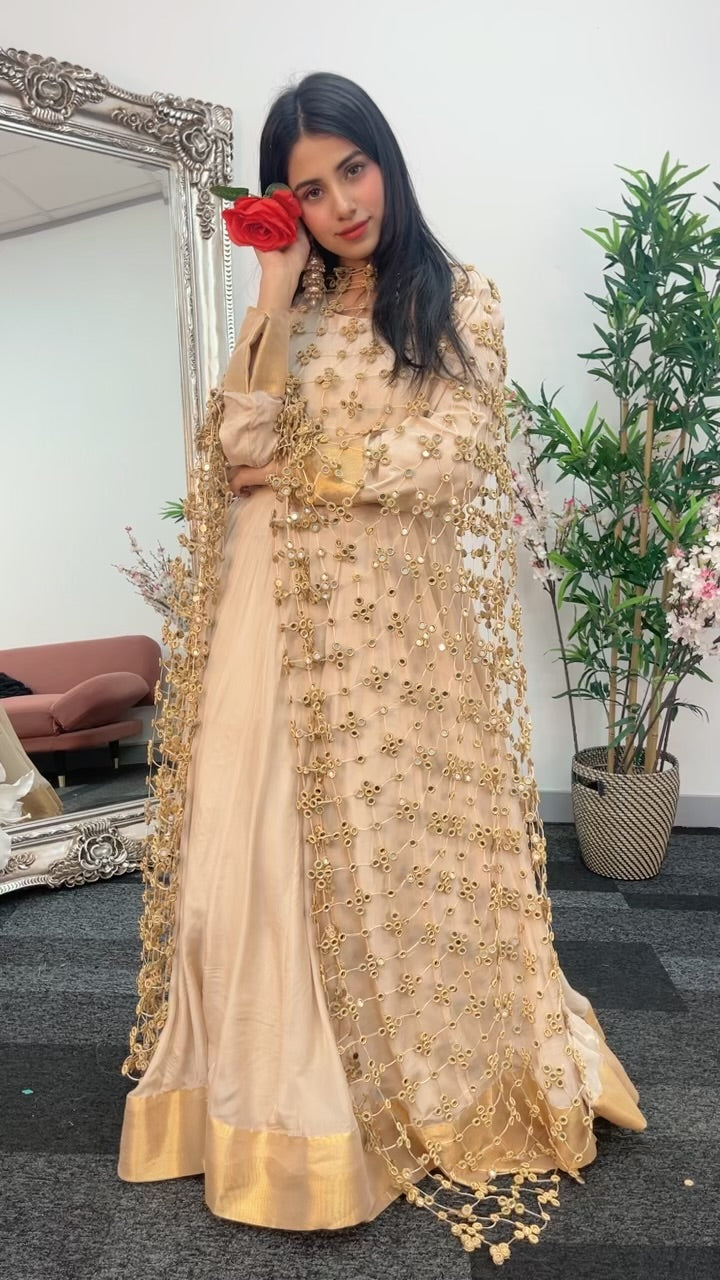 (Preorder 4-5 weeks) Posheeda Sheesh Dupatta with MAXI DRESS- Poshida Mirror Dupata -