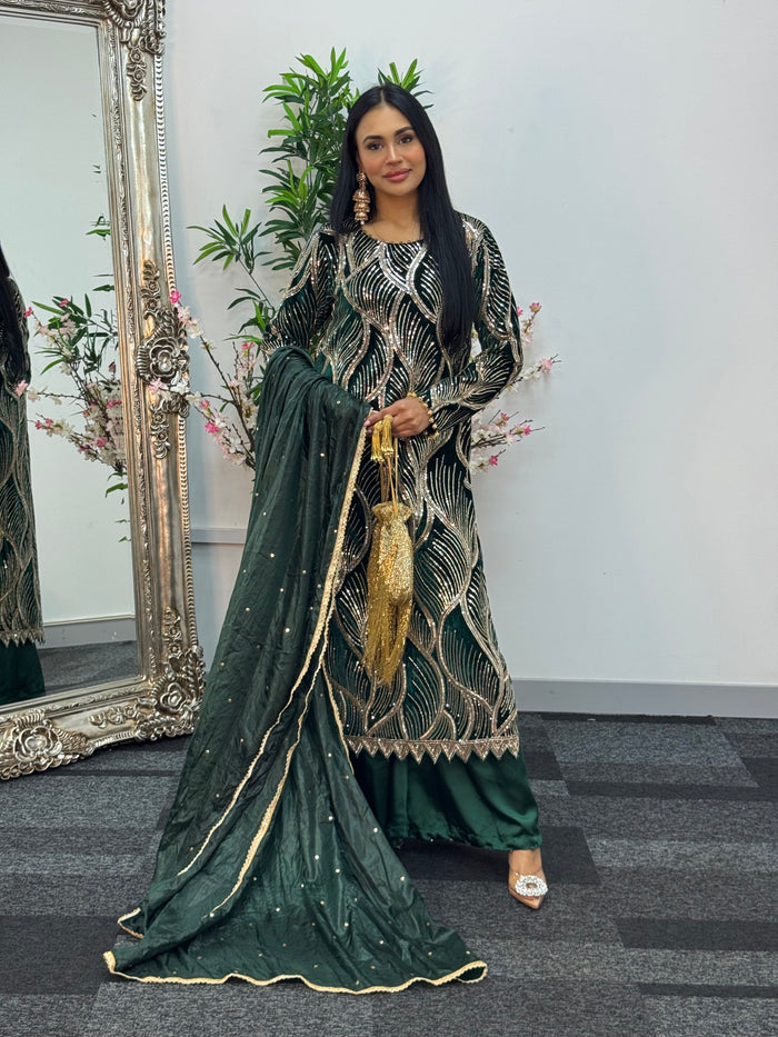 Pia - Cutdana Velvet- Green -