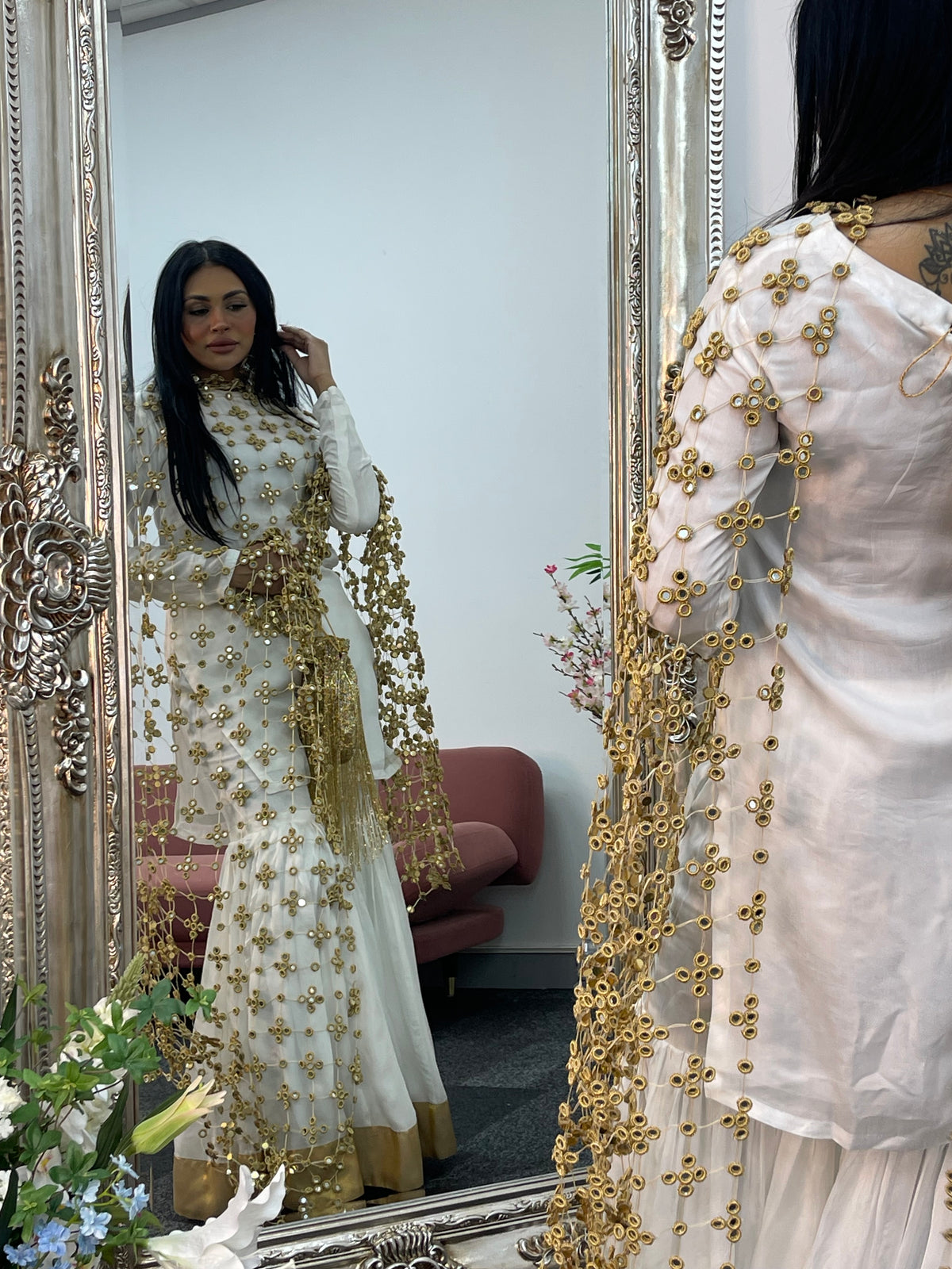 (Preorder 4-5 weeks)  Posheeda Sheesh Dupatta- GARARA SET - Poshida Mirror Dupata -B