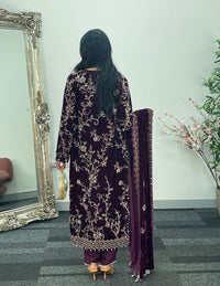 “Makhmal” Plum Velvet Cutdana - Party Wedding Outfit - AA