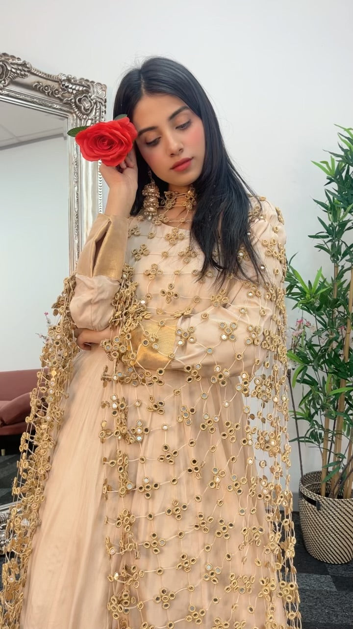 (Preorder 4-5 weeks) Posheeda Sheesh Dupatta with MAXI DRESS- Poshida Mirror Dupata -