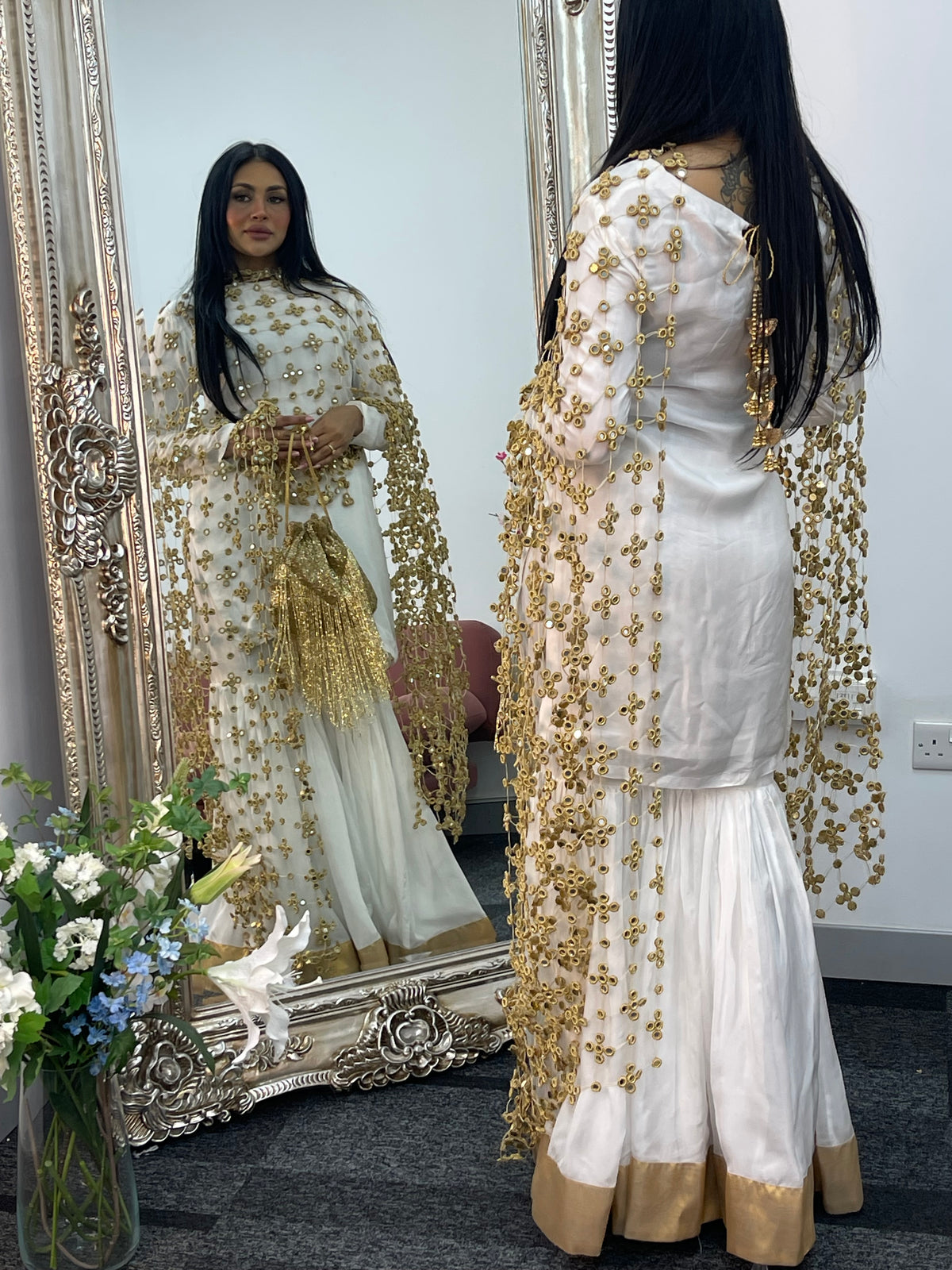 (Preorder 4-5 weeks)  Posheeda Sheesh Dupatta- GARARA SET - Poshida Mirror Dupata -B
