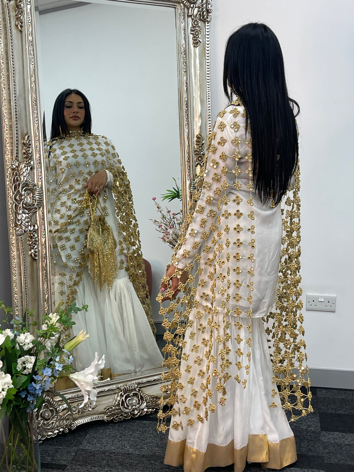 (Preorder 4-5 weeks)  Posheeda Sheesh Dupatta- GARARA SET - Poshida Mirror Dupata -B