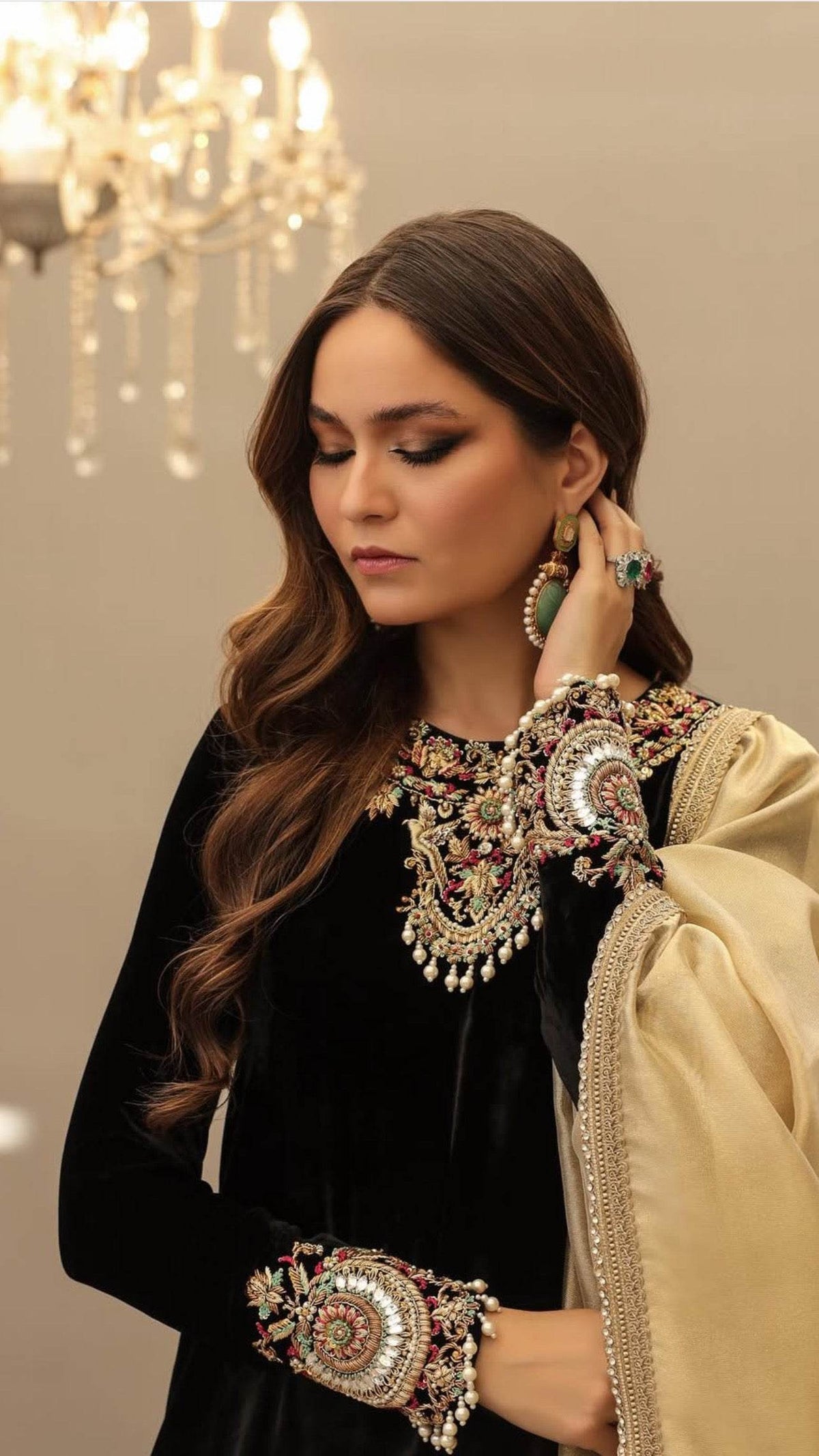 (Preorder Now) “sawan” Velvet Pret Black Party Wedding Outfit - Rang de Boutique