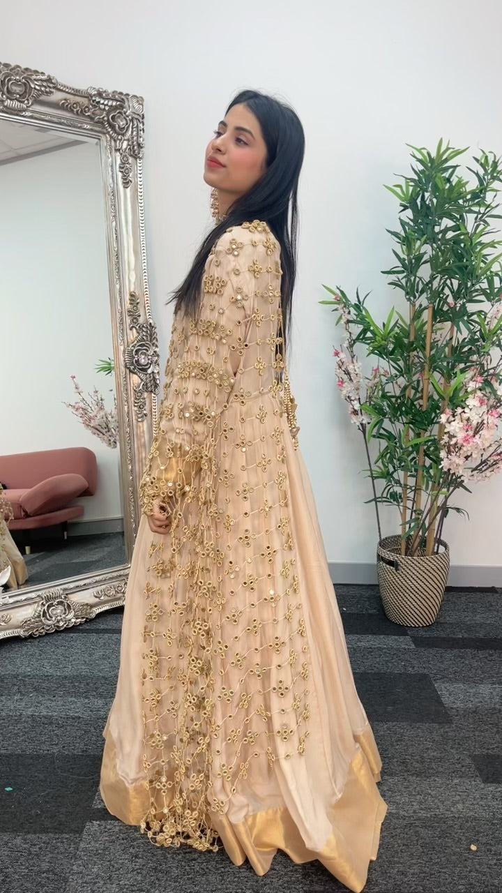 (Preorder 4-5 weeks) Posheeda Sheesh Dupatta with MAXI DRESS- Poshida Mirror Dupata -