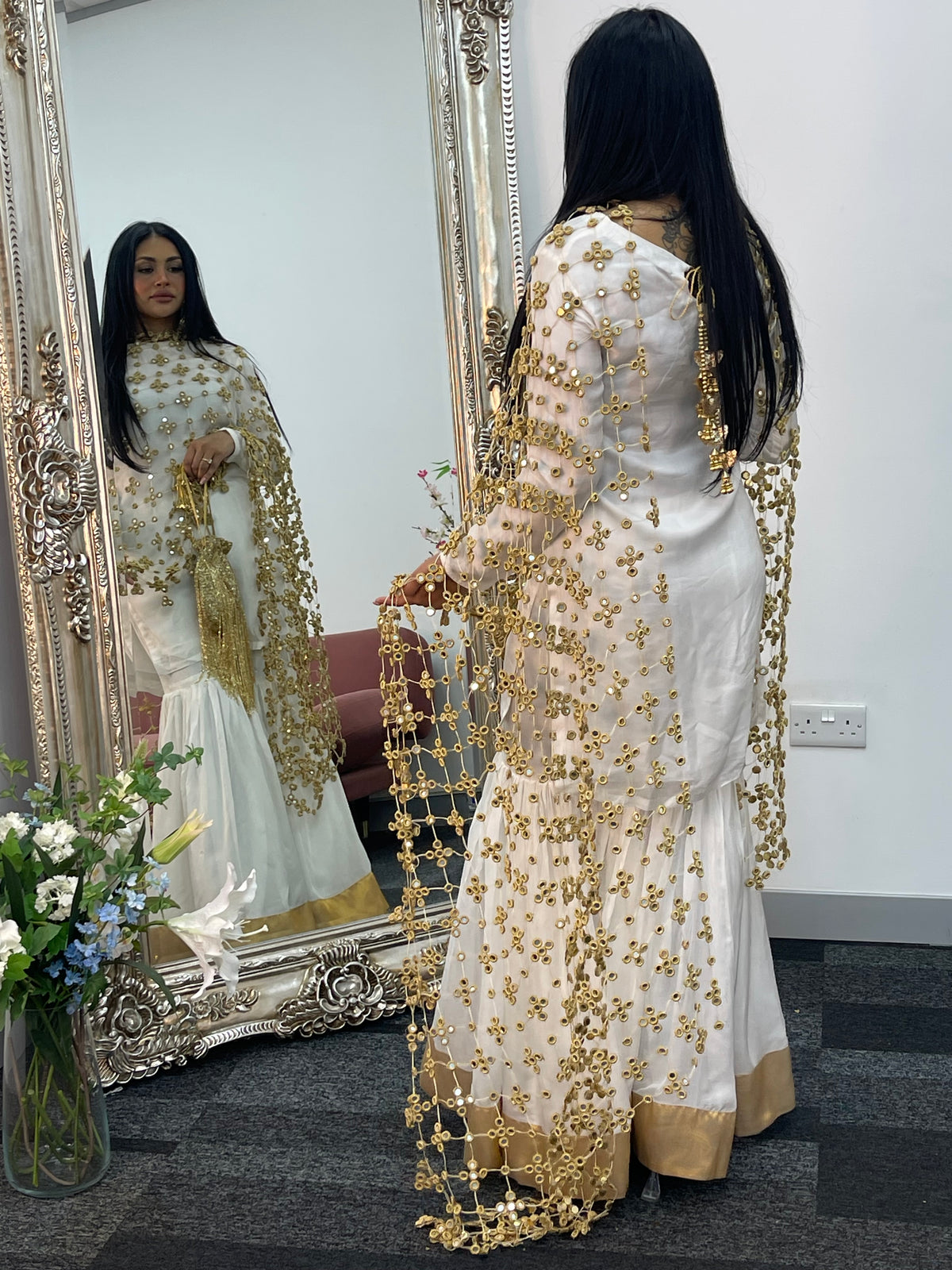 (Preorder 4-5 weeks)  Posheeda Sheesh Dupatta- GARARA SET - Poshida Mirror Dupata -B