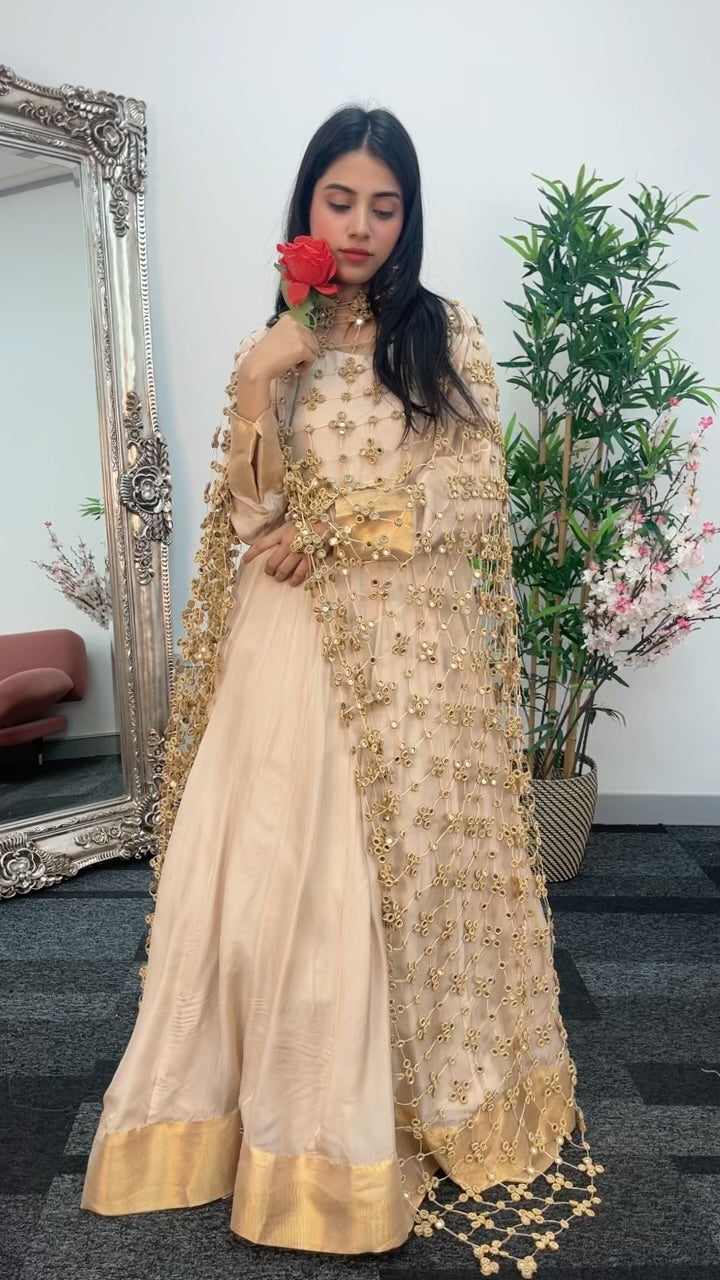 (Preorder 4-5 weeks) Posheeda Sheesh Dupatta with MAXI DRESS- Poshida Mirror Dupata -