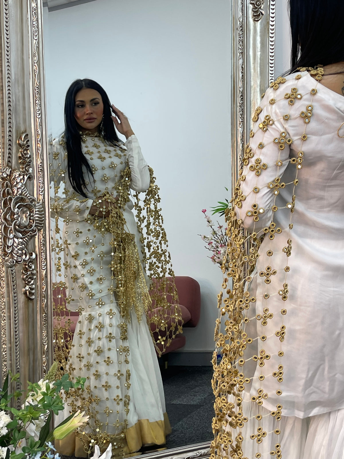 (Preorder 4-5 weeks)  Posheeda Sheesh Dupatta- GARARA SET - Poshida Mirror Dupata -B