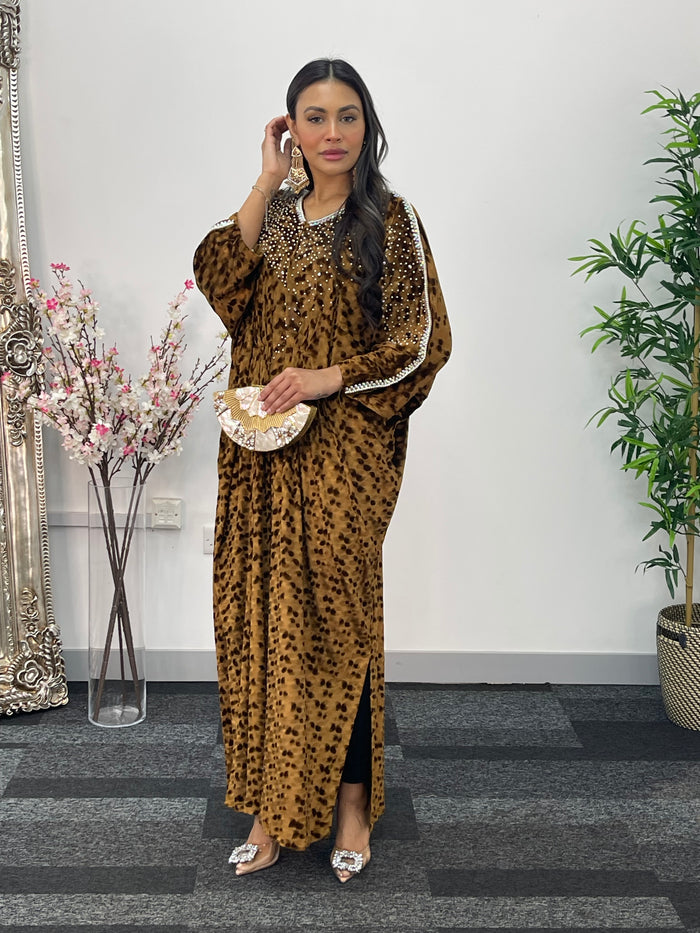 Coco - Coffee Brown Kaftaan - Velvet Kaftan -