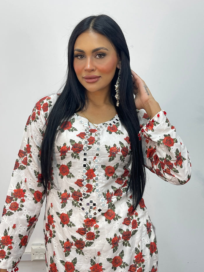 Gulaab Phool - swiss lawn - Chikankaari - S