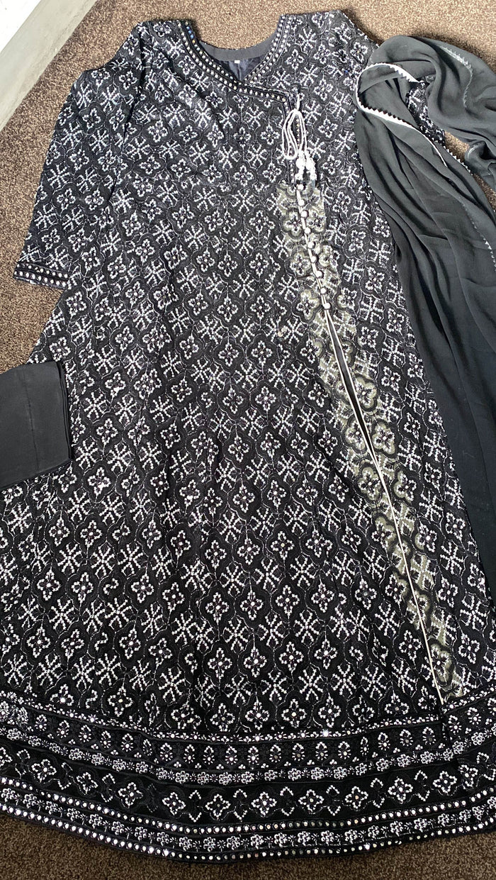Chikankaari Maxi Black Frock - Rang de Boutique