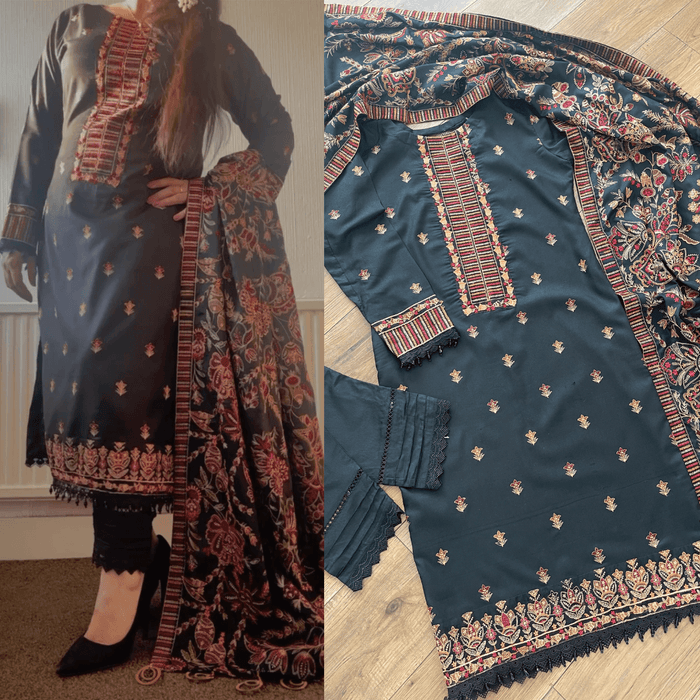 Midnight Black - Bareeze Karandi Outfit (rd23) - Rang de Boutique