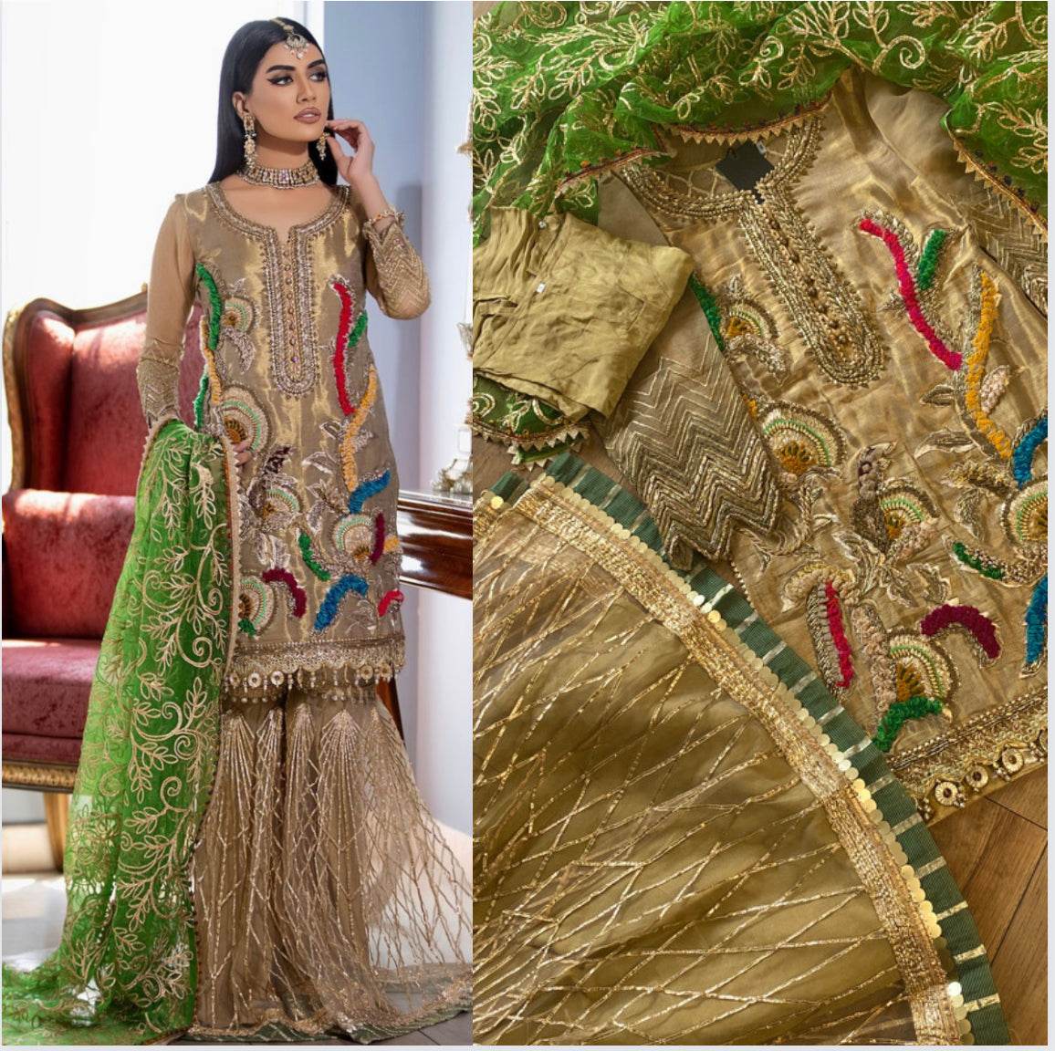 “Hara Dupatta” khudabaksh garara - Rang de Boutique