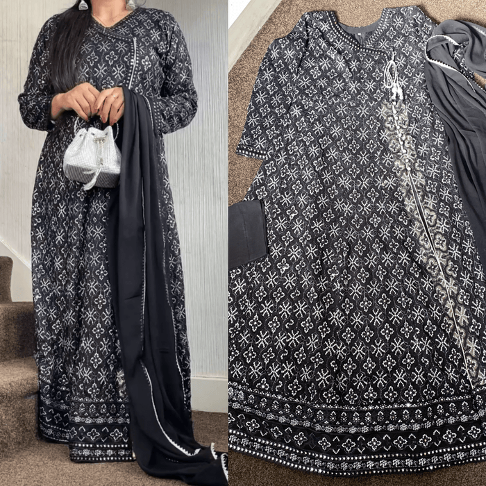 Chikankaari Maxi Black Frock - Rang de Boutique