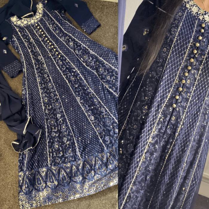 “Neeli” chikankaari chiffon Maxi party wedding outfit (rd100) - Rang de Boutique