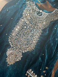 “Dil Ruba” Luxury Velvet Pret Outfit - Teal - Rang de Boutique