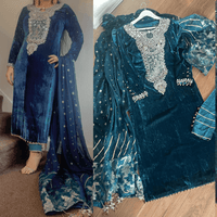 “Dil Ruba” Luxury Velvet Pret Outfit - Teal - Rang de Boutique
