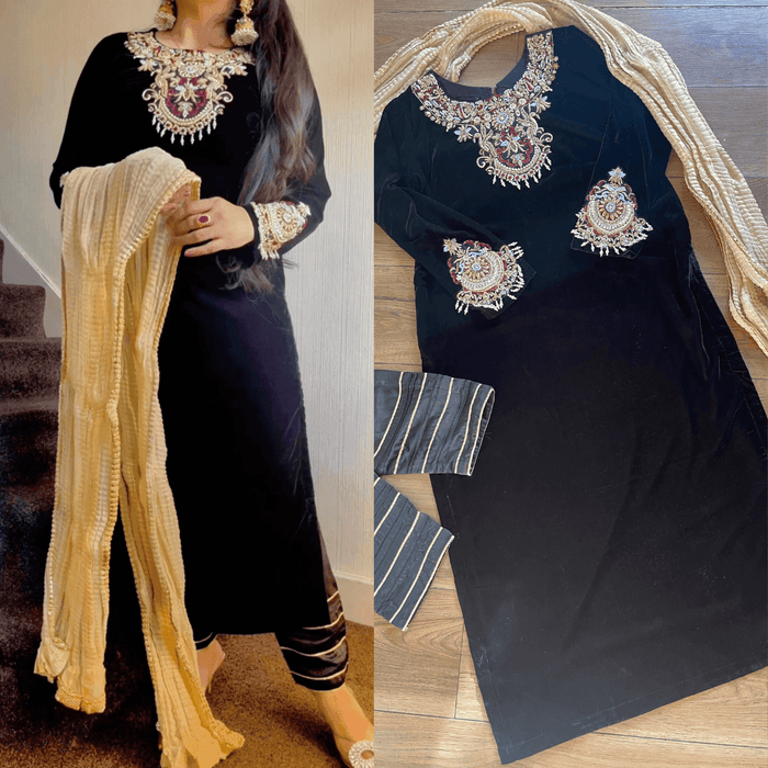 “sawan” Velvet Pret Black Party Wedding Outfit - Rang de Boutique