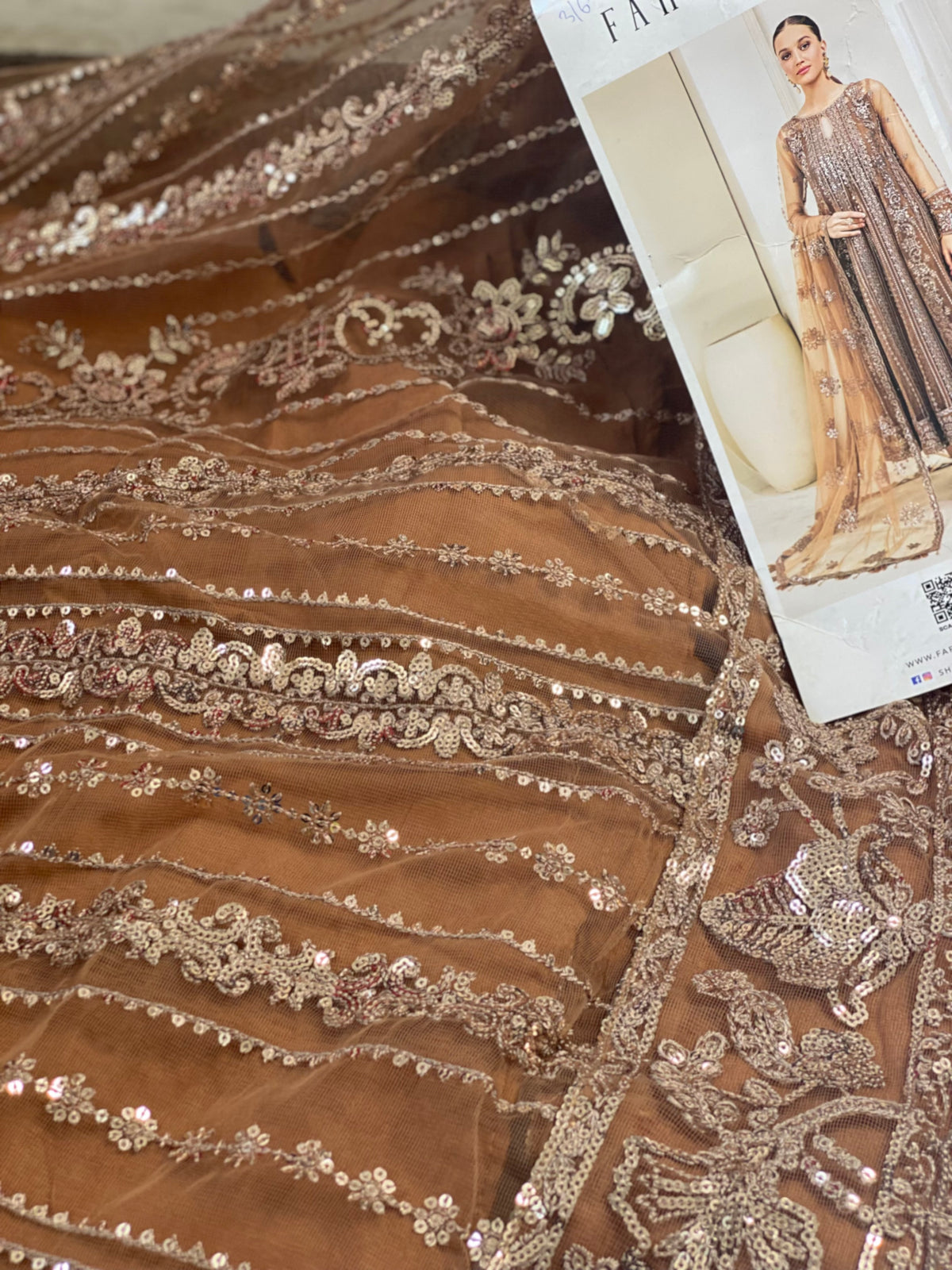 Farasha Original Coffee Brown 3pc Frock - Rang de Boutique