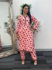 Daily Wear - 2pc Printed Linen - pink Roses