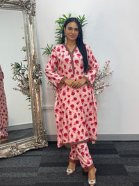 Daily Wear - 2pc Printed Linen - pink Roses