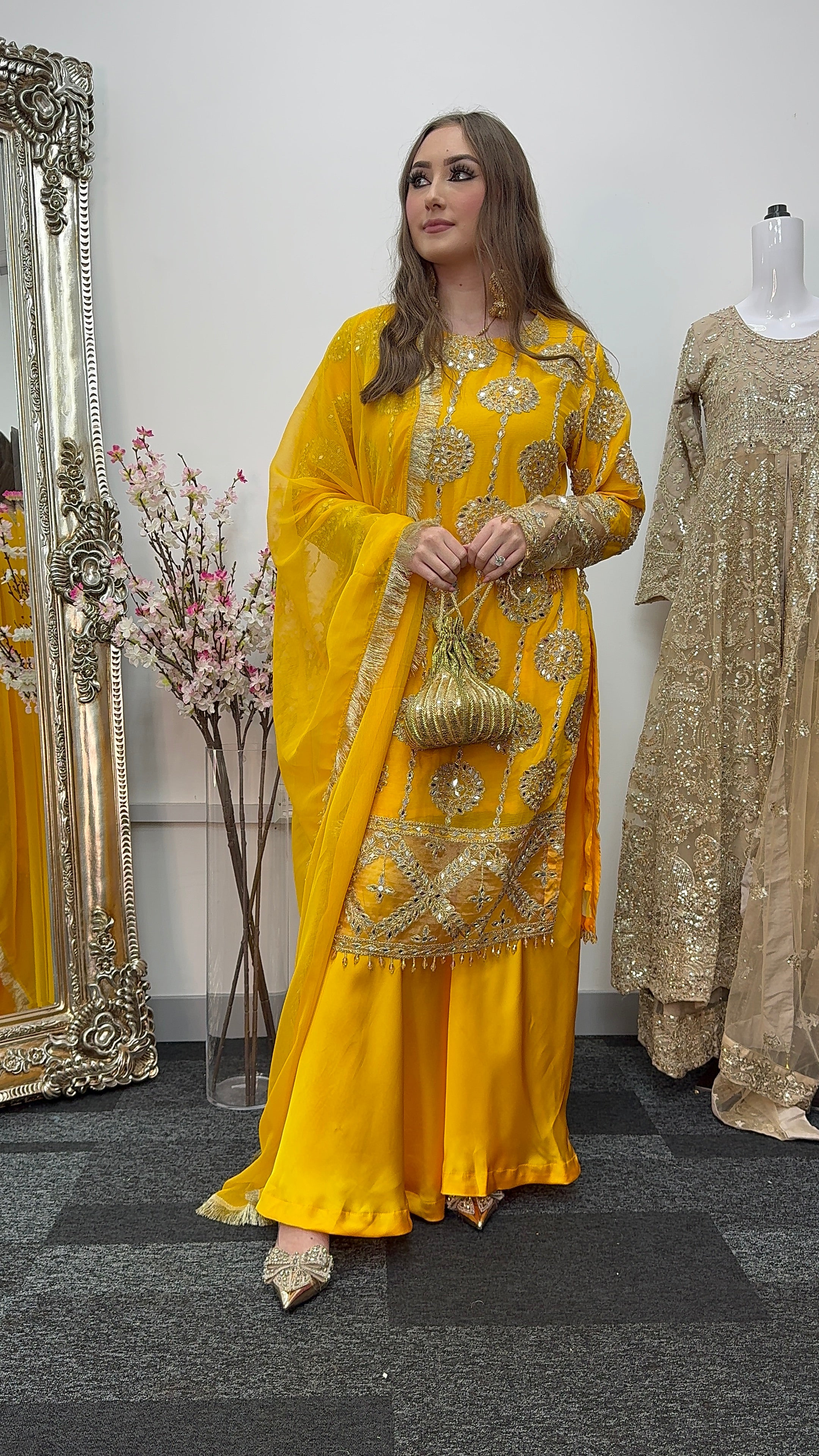 Kiran - Sheesha  Sharara - Yellow - Mehndi Outfit- Party Wear-