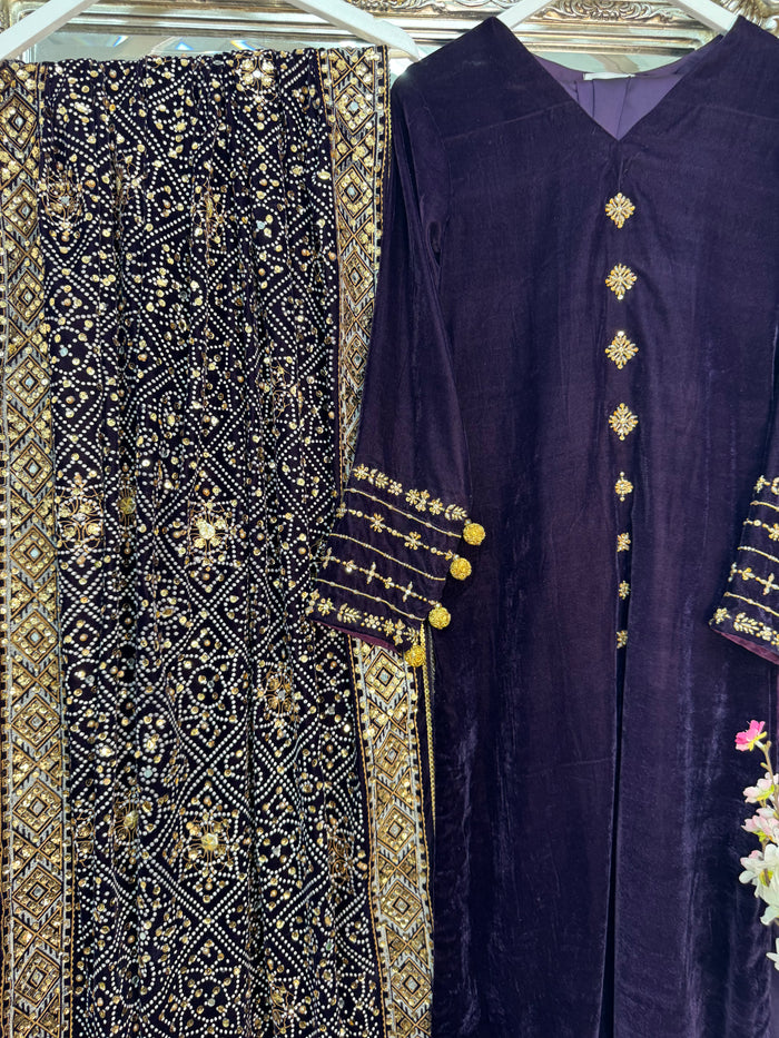 Komal - Velvet - Plum Purple