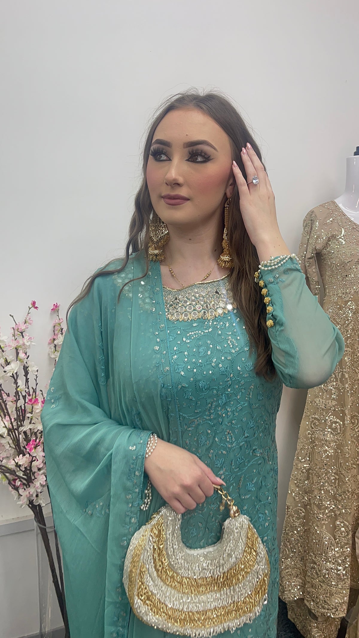 Chamkeeli - Chiffon Party Wear - Egg Duck Blue -