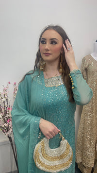 Chamkeeli - Chiffon Party Wear - Egg Duck Blue -