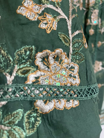 Linen - Embroidered - Winter - Green - ANU