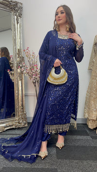 Chamkeeli - Chiffon Party Wear - Navy Blue