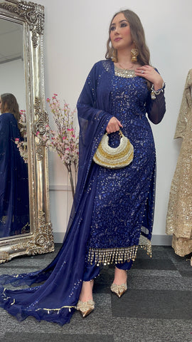 Chamkeeli - Chiffon Party Wear - Navy Blue