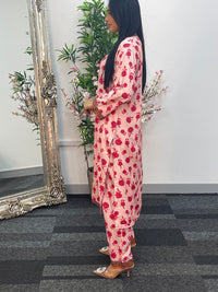 Daily Wear - 2pc Printed Linen - pink Roses