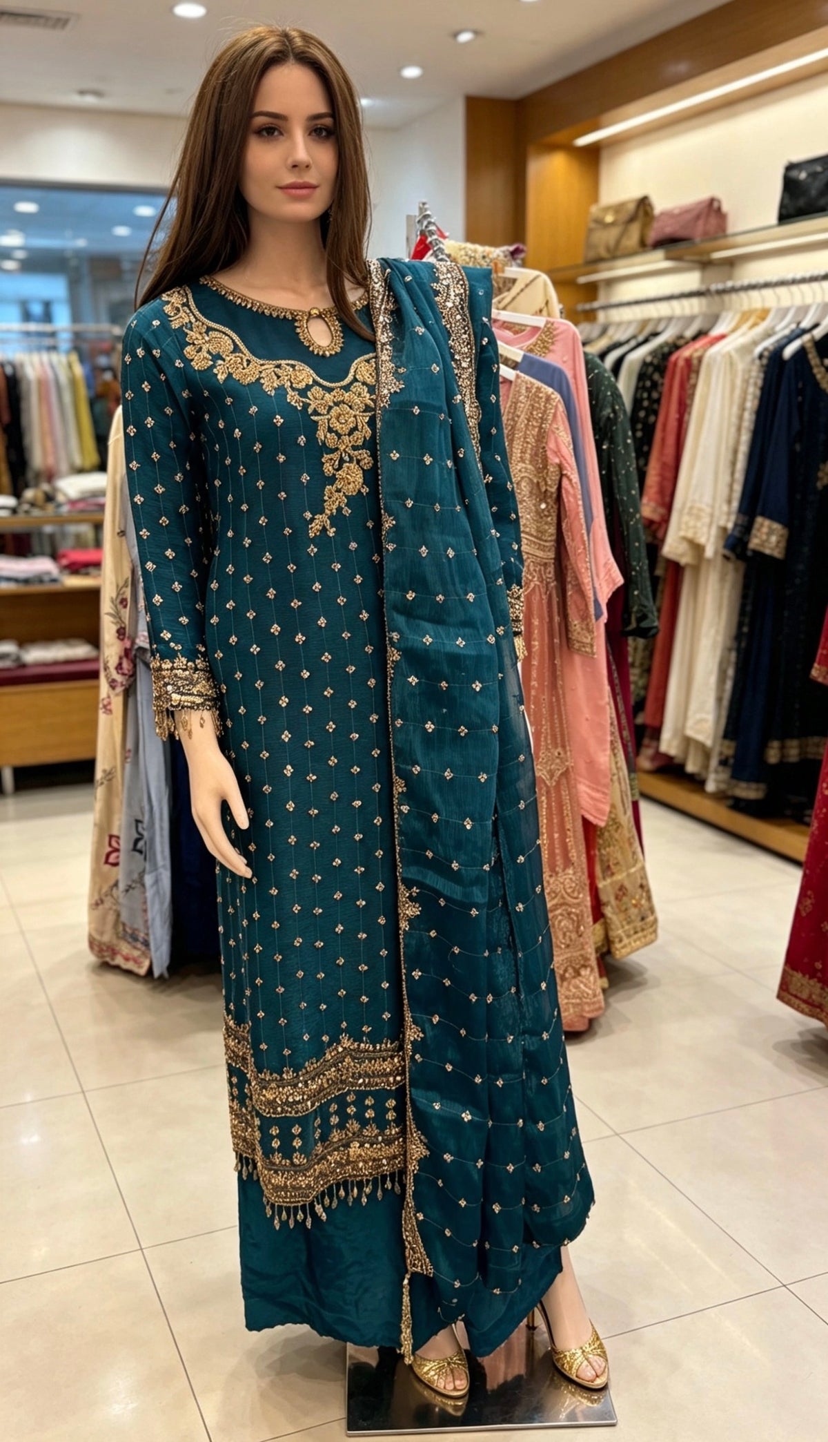 Parwana - Teal - Cutdana
