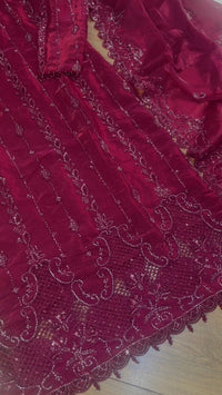 Tara - Korean Silk Cutdana - Maroon -