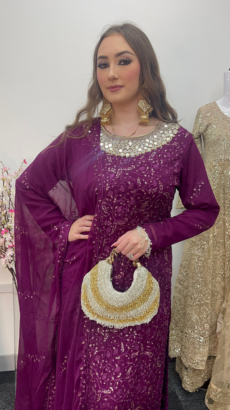 Chamkeeli - Chiffon Party Wear - plum - Purple