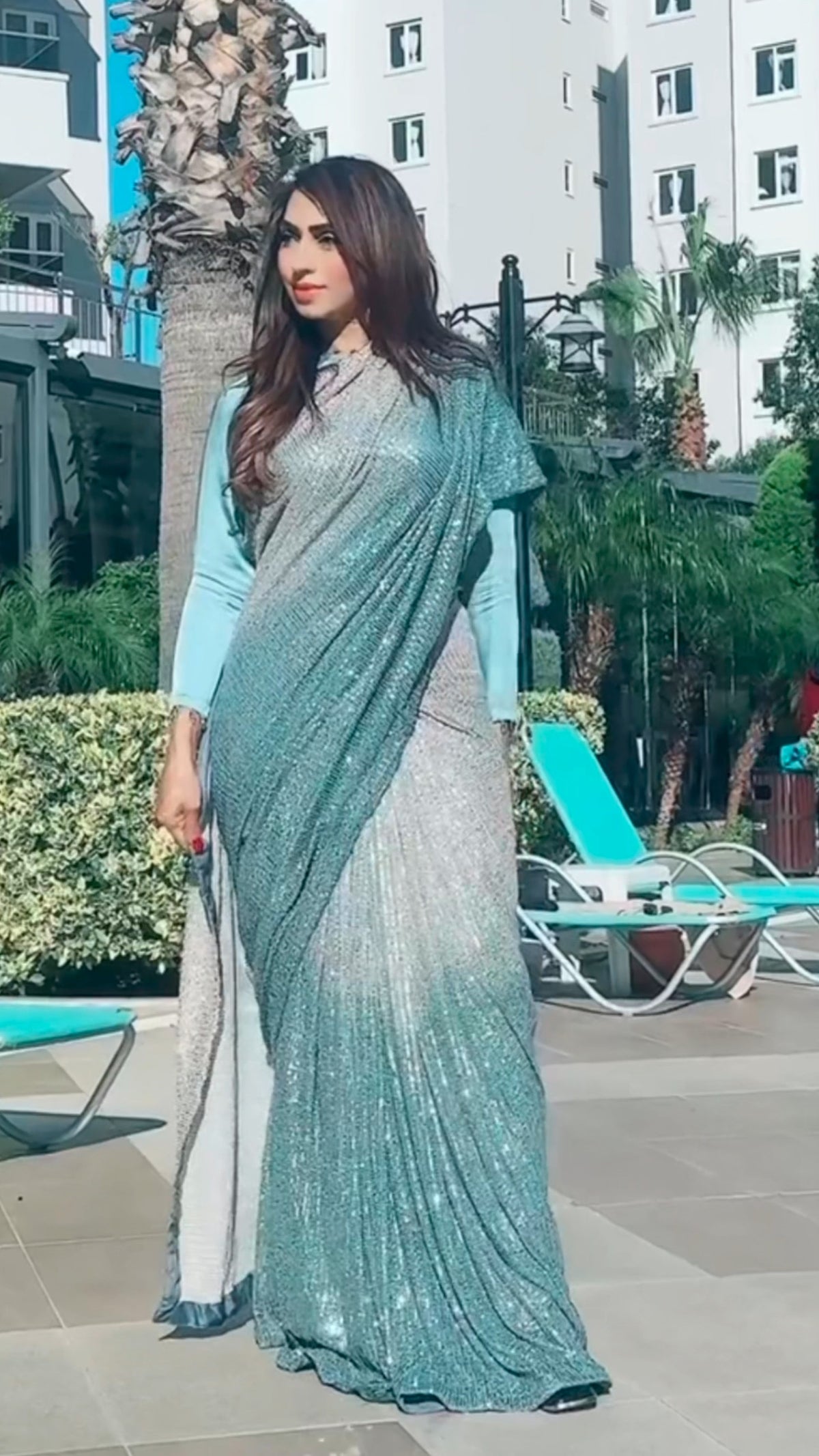 “Tara Sitara” 2 toned sequin Saree Blue  Sequins