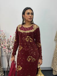 Dil Bahar - velvet - Maroon -