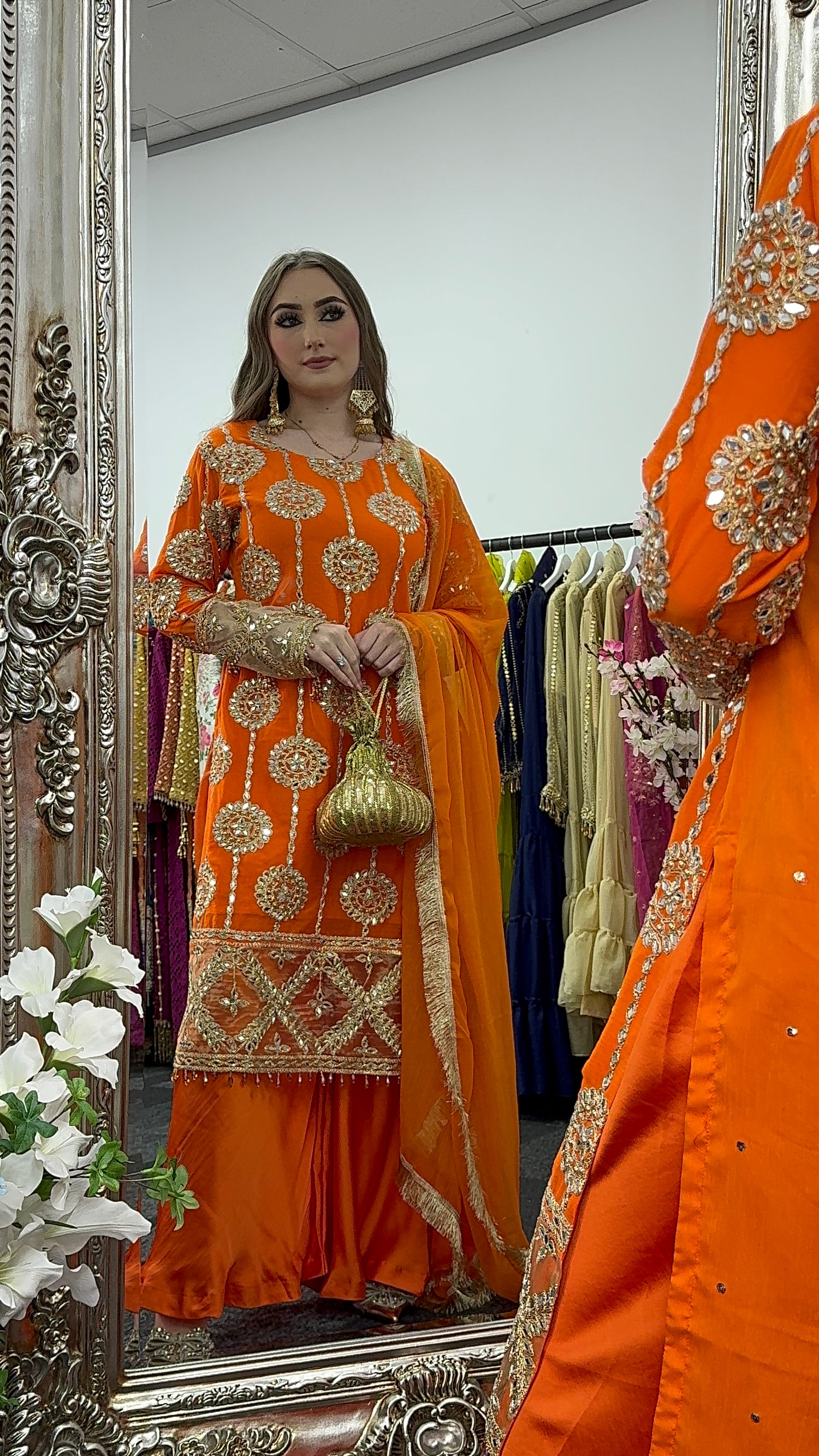 Kiran - Sheesha  Sharara - Orange - Mehndi Outfit- Party Wear-