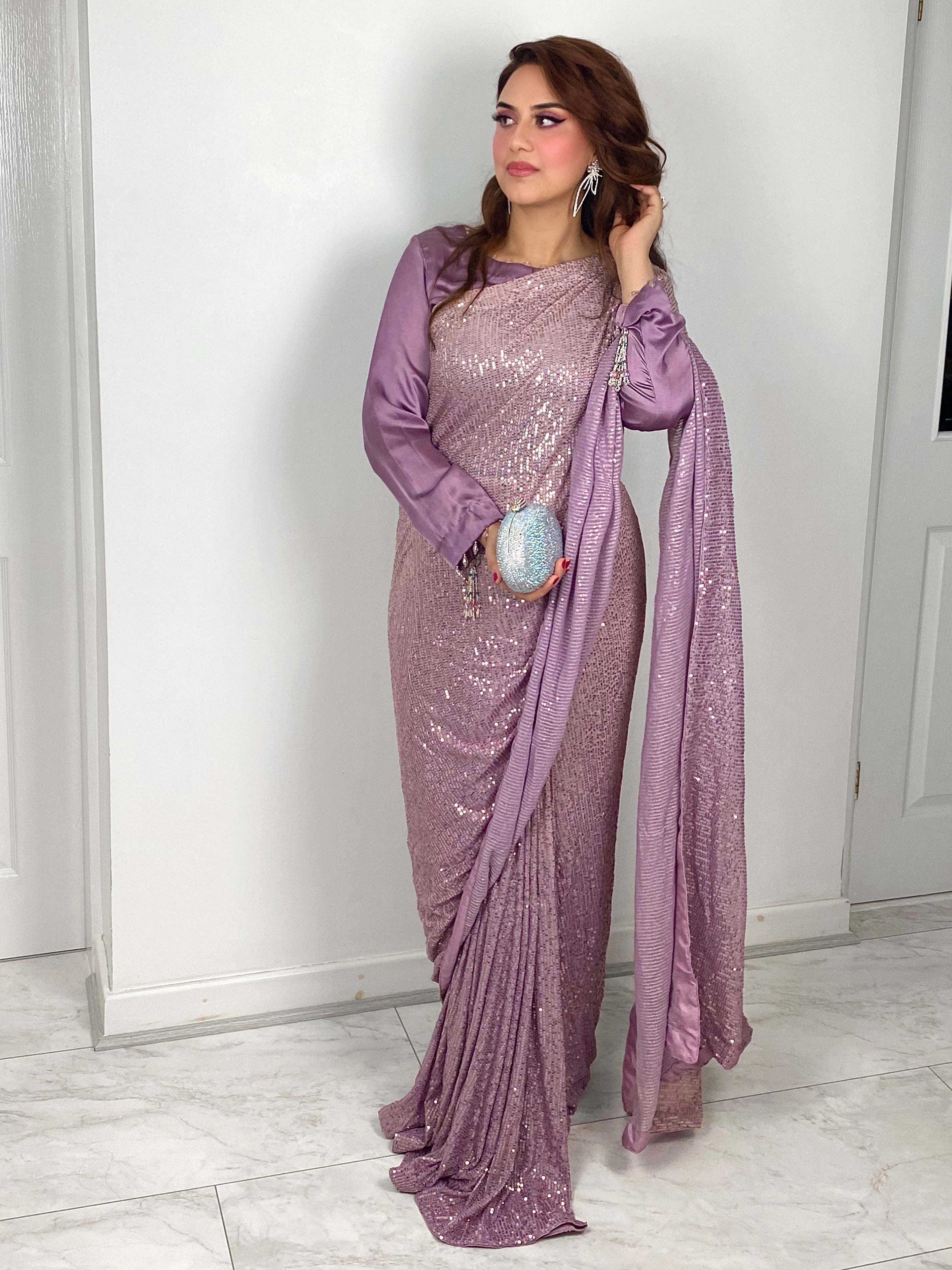 “Tara Sitara” 2 toned sequin Saree Mauve Lilac Sequins - Rang de Boutique