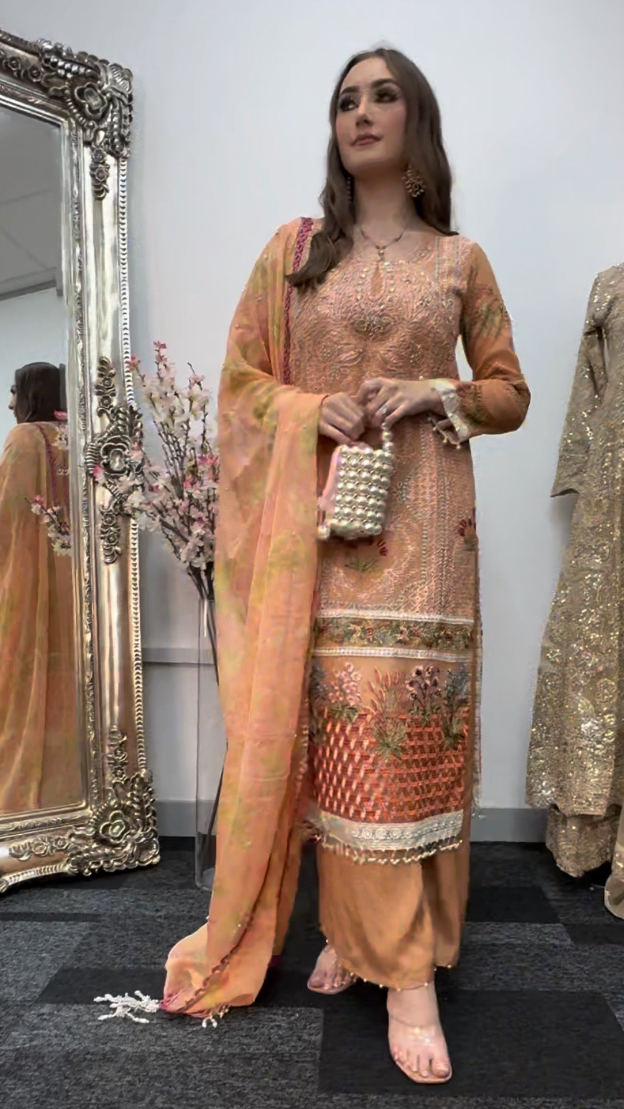 Mushq Kahani - Peach Outfit - Cotton Net - Party Wear