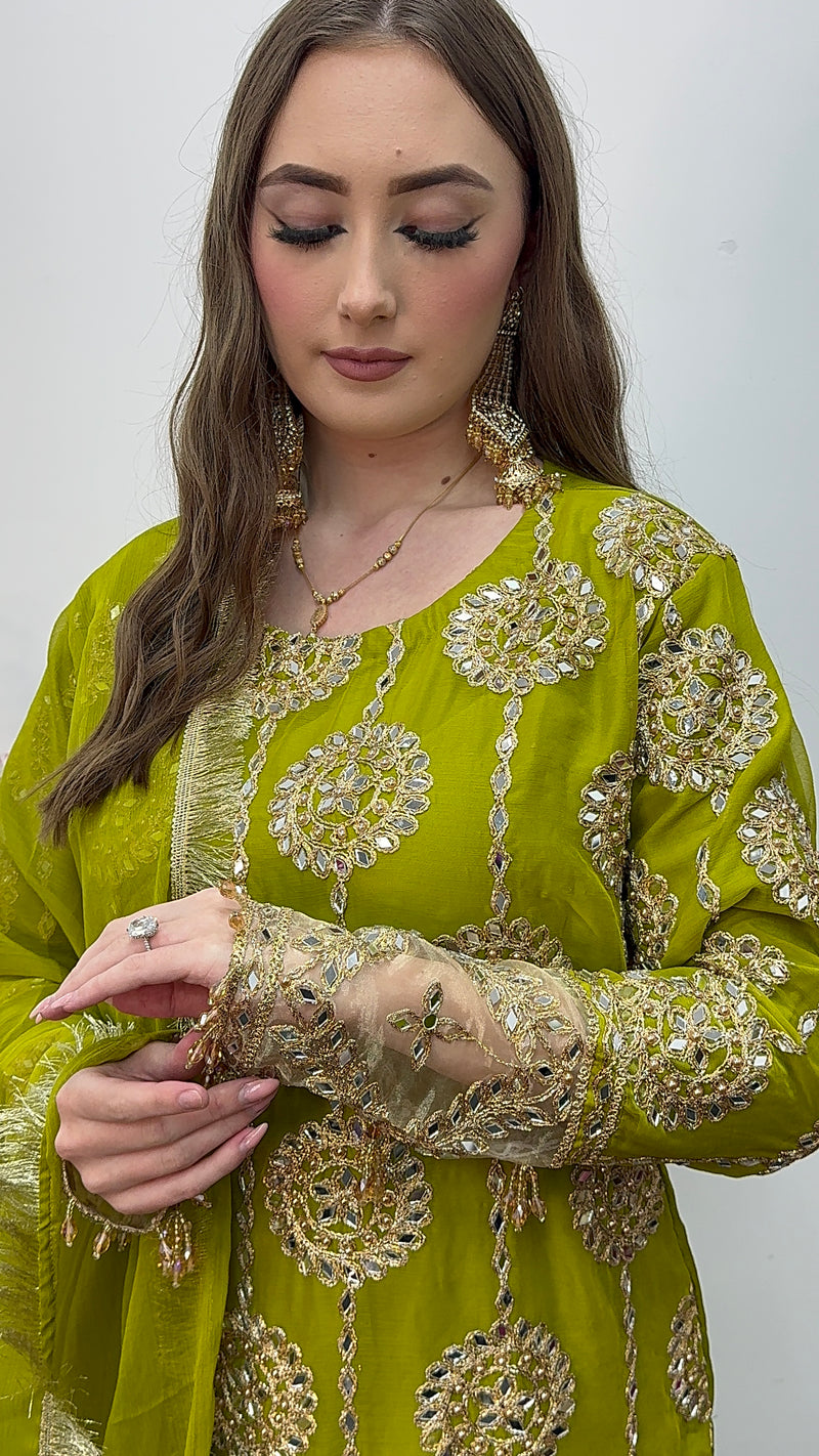 Kiran - Sheesha  Sharara - Green - Mehndi Outfit- Party Wear-