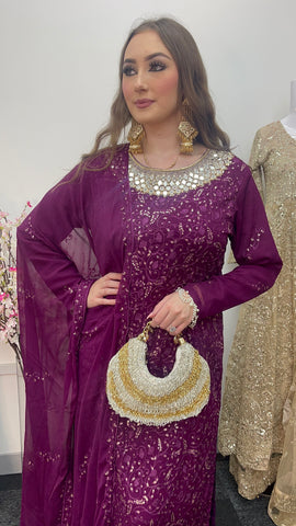 Chamkeeli - Chiffon Party Wear - plum - Purple