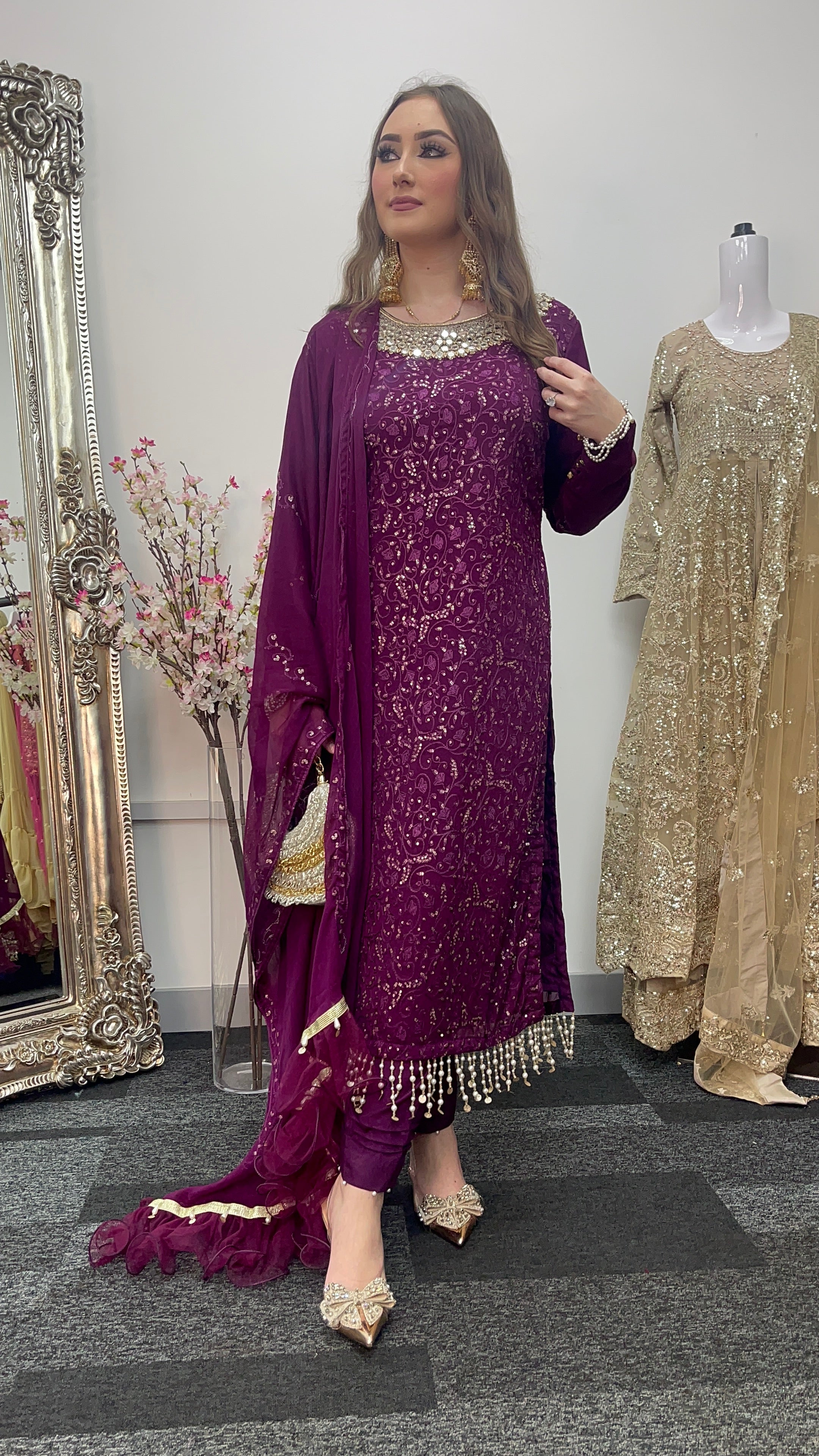 Chamkeeli - Chiffon Party Wear - plum - Purple