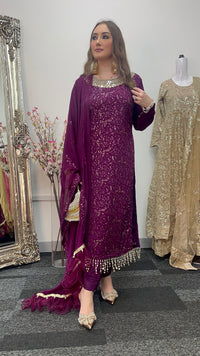 Chamkeeli - Chiffon Party Wear - plum - Purple