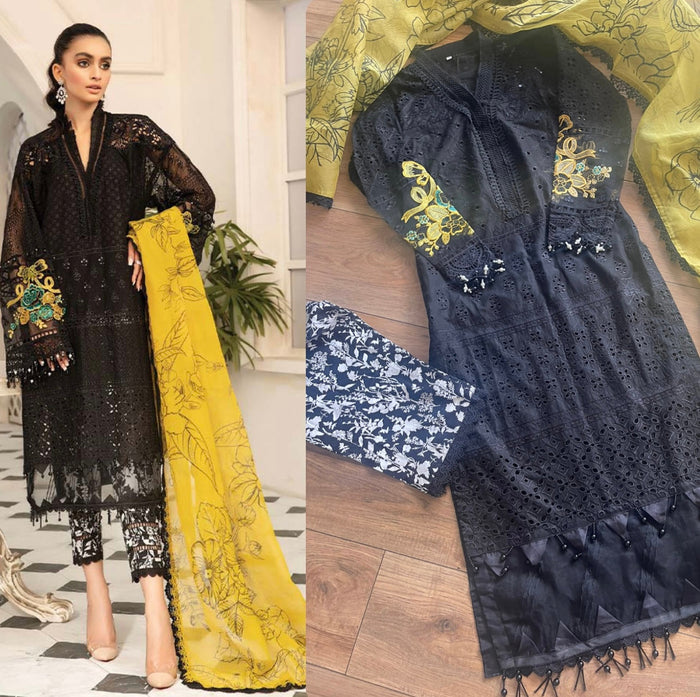 Khoobsurat - Maria B Inspired - Chikankaari Lawn - Black & Yellow - MBC