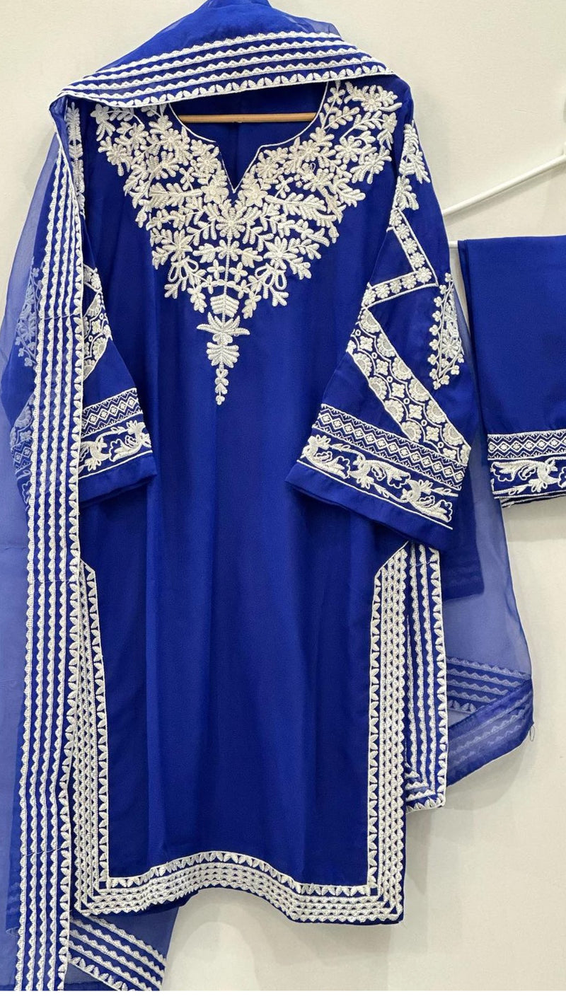 Georgette Beauty Blue - Embroidered Chiffon -