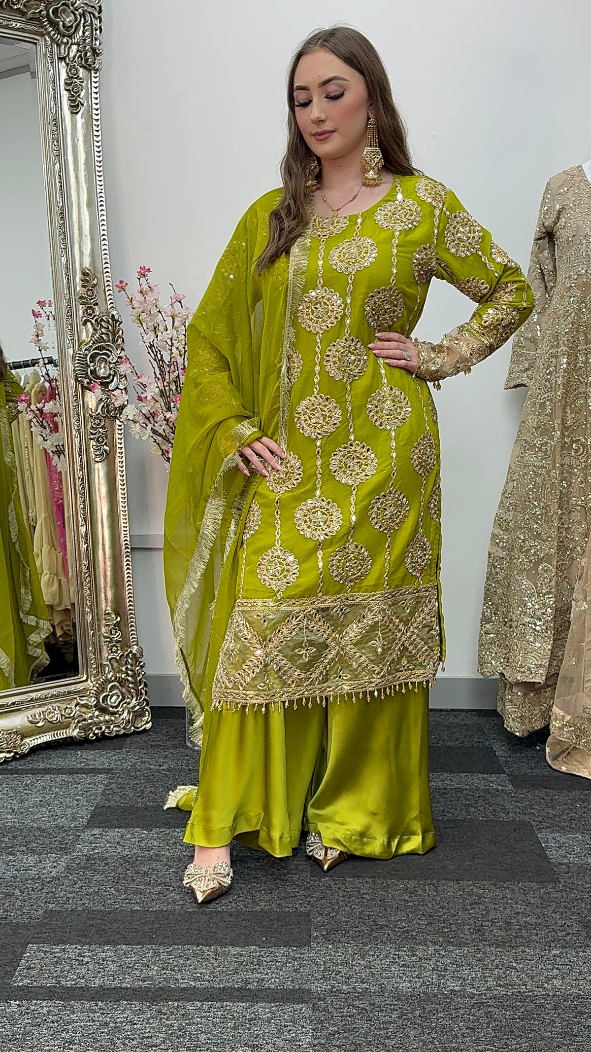 Kiran - Sheesha  Sharara - Green - Mehndi Outfit- Party Wear-