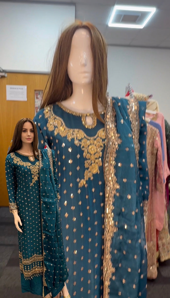 Parwana - Teal - Cutdana
