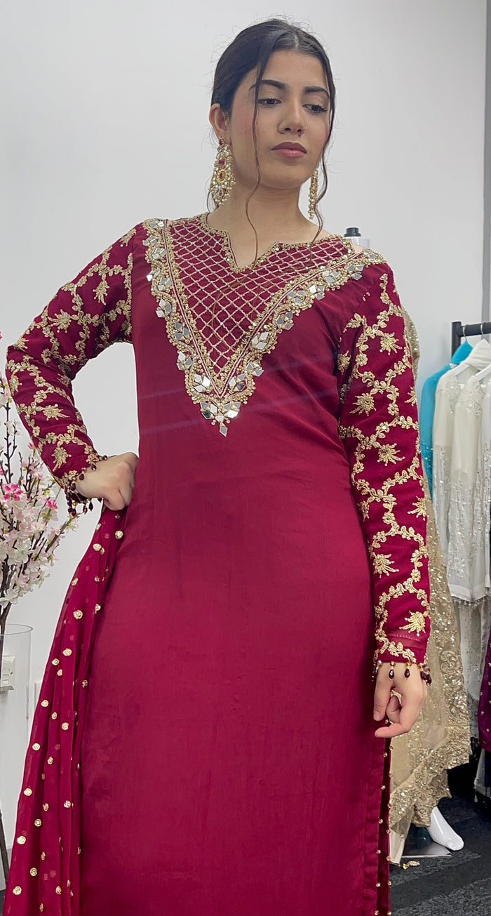 Afsana - Handwork - Party Wear -Maroon-